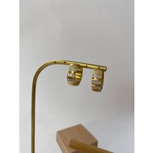 Stainless Steel Sedef Halka Çelik  Gold Küpe