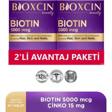 Bioxcin Biotin 5.000 Mcg 30 Tablet - Biotin, Çinko 15 Mg Saç, Cilt ve Tırnak Vitamini 2’li
