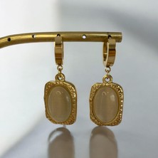 Stainles Steel Sedef Dikdörtgen Çelik Gold Küpe