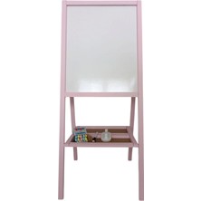 Açık Pemberenk Ayaklı Çift Taraflı Yazı Tahtası Silgi, Tahta Kalemi ve 15 Adet Renkli Tebeşir Hediye