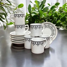 6 Kişilik Türk Kahvesi Fincanı Takımı Siyah Çiçek
