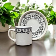 6 Kişilik Türk Kahvesi Fincanı Takımı Siyah Çiçek