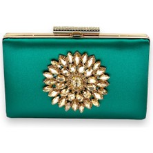 Yeşil Renk Saten Kristal Taşlı Abiye Çanta Gece Çantası Kına Gelin Mezuniyet Çantası Clutch