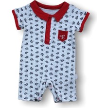 Velmora Fashion B 6-9 9-12 12-18 Ay Galaksi Baskılı Çıtçıtlı Kısa Kollu Erkek Bebek Tulumu