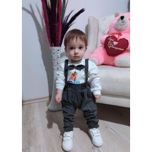 Velmora Fashion B 9-12-18 Ay Papyonlu Sweat Kot Pantolon 2li Erkek Bebek Salopet Takımı