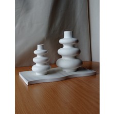 Dalgalı Beton Sunum Tepsisi, Büyük ve Minimalist Dalgalı Vazo 3'lü Set