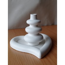 Kalp Beton Tabak ve Minimalist Dalgalı Vazo 2'li Set