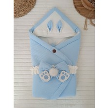 Ozn Aksesuar Yenidoğan 4 Kat Müslin Kumaş Kulaklı Patili Fiyonk Bebek Battaniyesi Kundak