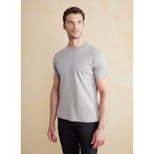 Brooks Brothers Bisiklet Yaka Gri Erkek T-Shirt BBSS25MTS011
