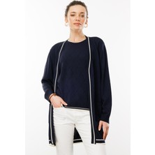 Desen Triko Kadın Sıfır Yaka Baklava Desenli Yazlık Hırka Lacivert