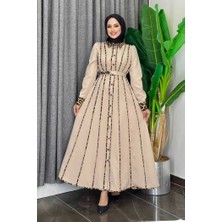 Leopar Biyeli Kemerli Elbise 3930 Taş