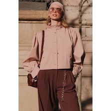 Kısa Balon Kol Ceket Pudra