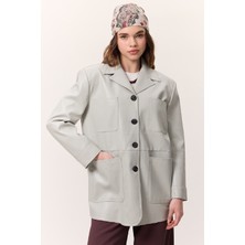 Retro Deri Ceket Mavi