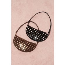 Zımbalı Suni Süet Çanta Siyah