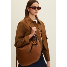 Yumuşak Deri Oval Omuz Çantası Camel