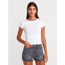 Dilvin 31750 Kontrast Kısa Kollu Tshirt-Beyaz