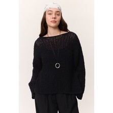 File Örgülü Triko Kazak Siyah