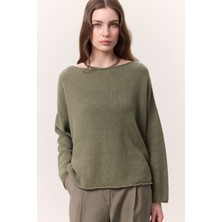 Oversıze Dökümlü Pamuk Kazak Haki