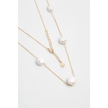 Hera 18 Ayar Sarı Altın Kaplama 50 cm Gümüş Inci Kolye