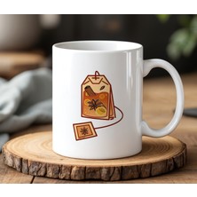 BB Design Poşet Çay Tasarımlı Beyaz Seramik Baskılı Kupa Bardak 330 ml