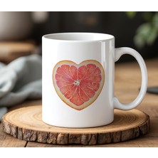 BB Design Kalpli Greyfurt Dilimi Tasarımlı Beyaz Seramik Baskılı Kupa Bardak 330 ml