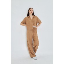 Beli Garnili Bağcıklı Keten Görünümlü Pantolon