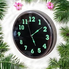 Fosforlu Gümüş Renkli Metal Çerçeveli Duvar Saati Çap 30  cm