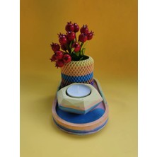 Mert's Atelier - Gökkuşağı Saksı ve Tealight Mumluk