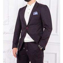 Paco Romano Erkek Slim Fit Mono Yaka Yarım Astar Bordo Takım Elbise