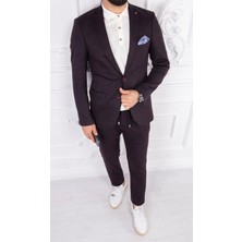 Paco Romano Erkek Slim Fit Mono Yaka Yarım Astar Bordo Takım Elbise
