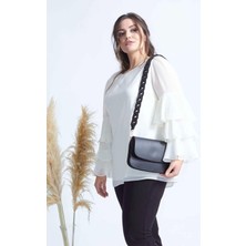28009 Kolları Fırfırlı Büyük Beden Bluz Ekru