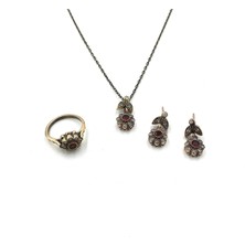 Mini Yakut Elmas Rengi Papatya Zirkon Bronz Set