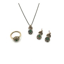 Mini Zümrüt Elmas Rengi Papatya Zirkon Bronz Set