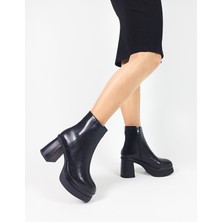 Siyah Renk  Fermuarlı Platform Kalın Topuk  Kadın Bot