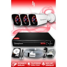 Bayicam 3 Kameralı Kare 3 Dış Kamera Set 1 Tb HDD Full Hd Gece Görüşlü Güvenlik Kamerası Sistemi