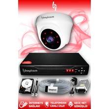 Bayicam 1 Kameralı Dome 1 Iç Kamera Set 250 GB HDD Full Hd Gece Görüşlü Güvenlik Kamerası Sistemi