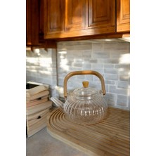 Borosilikat Cam Bambu Saplı Cam Süzgeçli Papatya Demlik 1000 ml