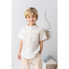 Erkek Bebek Hakim Yaka Kısa Kollu Gömlek - Ekru