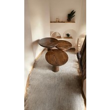 Wood Ahşap 3’lü Set Fitilli Mantar Yan Sehpa Konik Model / Ceviz Renk / Zigon Sehpa Vernikli