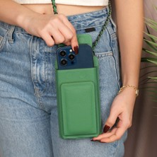 Lovell Hakiki Deri Telefon Bölmeli Kadın Askılı Çanta - Kartlıklı Telefon Cüzdanı - Yeşil