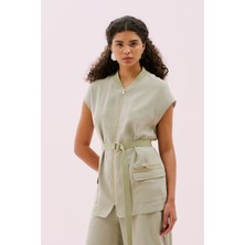 Önü Fermuarlı Düşük Omuz Yelek Yeşil Y2516010_012