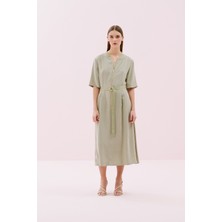 Kısa Kol Önü Fermuarlı Elbise Yeşil Y2511022_012