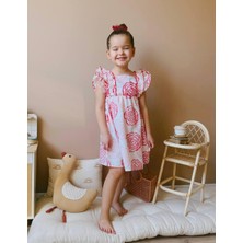 Cg Kids Pembe Pudra Renk Tonlarında Çiçek Tasarımlı Harika Keten Pamuk Elbise Kız Çocuk