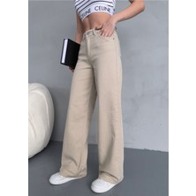 Kadın Yüksek Bel Kar Yıkama Likralı Geniş Paça Palazzo Jeans