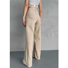 Kadın Yüksek Bel Kar Yıkama Likralı Geniş Paça Palazzo Jeans