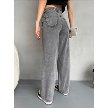 Kadın Yüksek Bel Kar Yıkama Likralı Geniş Paça Palazzo Jeans