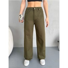 Kadın Yüksek Bel Kar Yıkama Likralı Geniş Paça Palazzo Jeans
