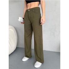 Kadın Yüksek Bel Kar Yıkama Likralı Geniş Paça Palazzo Jeans