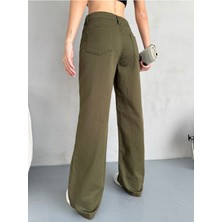 Kadın Yüksek Bel Kar Yıkama Likralı Geniş Paça Palazzo Jeans