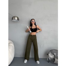 Kadın Yüksek Bel Kar Yıkama Likralı Geniş Paça Palazzo Jeans